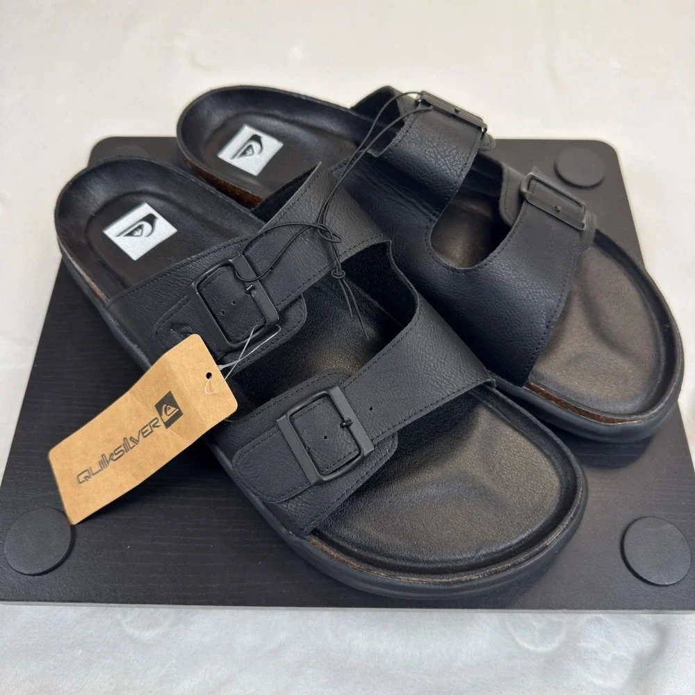 Quiksilver Men's Deck‎ Sandals Black Size 12 Double Stap New CQ10025M-B